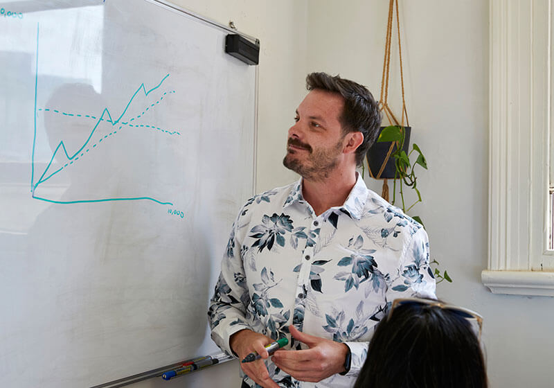 Jonno drawing a graph on a whiteboard