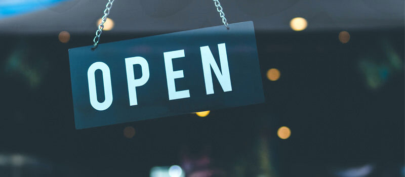 Open sign on a shop window